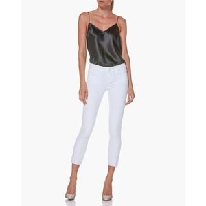 Paige skyline skinny crop frayed hem white jeans